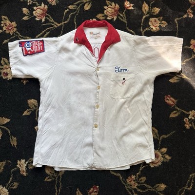 Vintage 1960s King Louie Rayon Bowling Shirt Amaco Gas Station Loop Collar