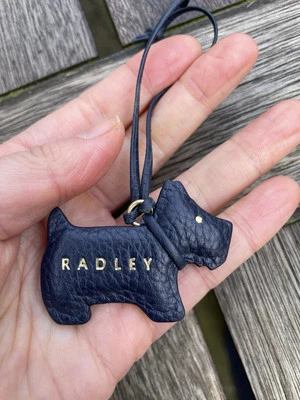 Radley Navy Grain Leather Handbag Hanging Fob Charm Keyring
