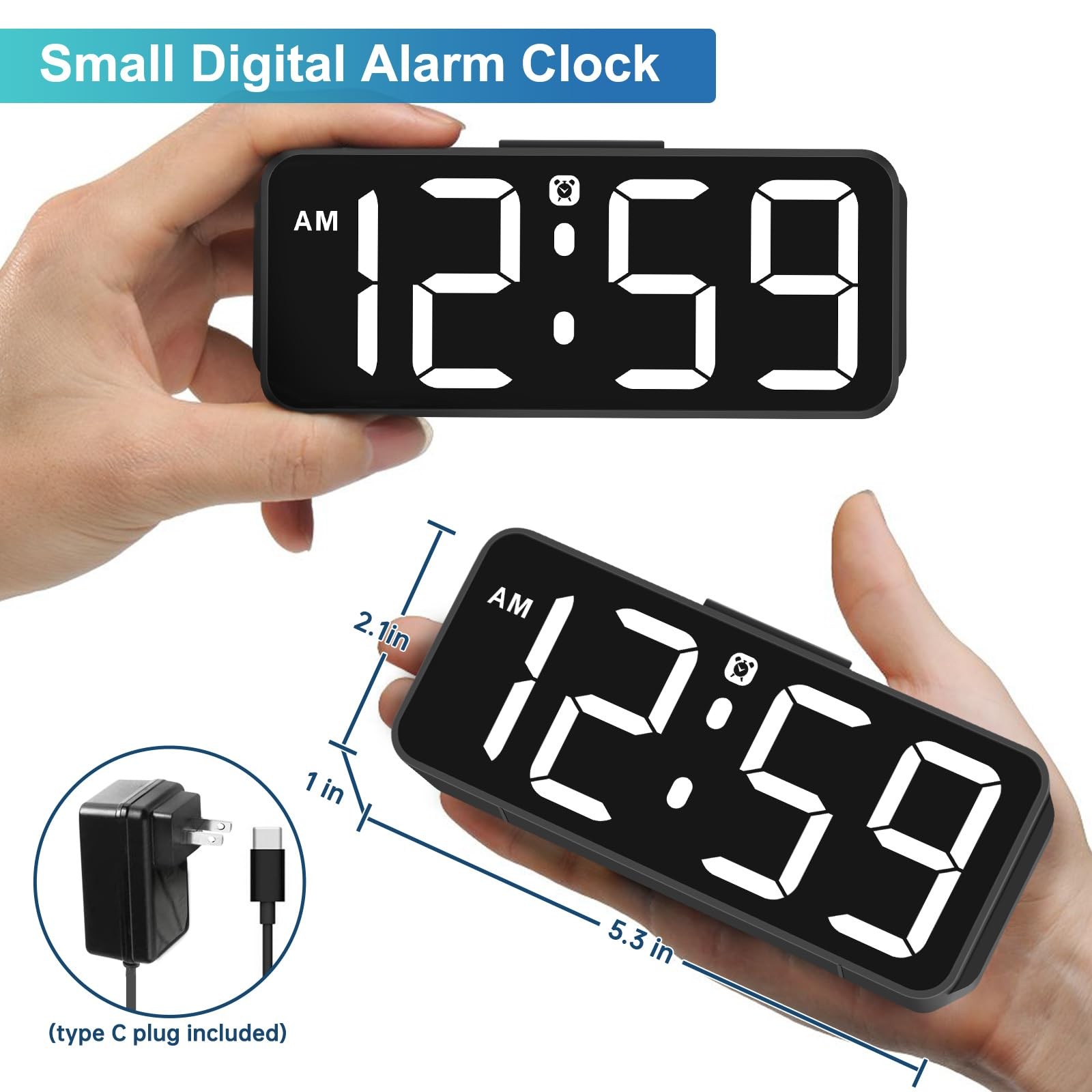 Peakeep Small Digital Alarm Clock Plug in for Bedrooms Bedside, Tiny Electric...