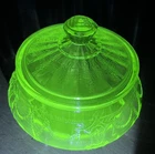 Vintage Hocking Uranium Glass Cameo Ballerina Green Depression Lidded Candy Dish