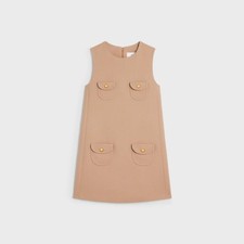NWT CELINE Light Tan Wool Sable Trapeze Mini Dress Size F 36/US 4