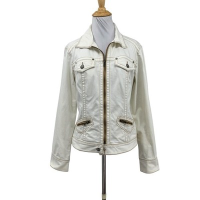 Cabi Jacket Womens M Medium White Denim Cotton Blend Stretch Full Zip Pockets