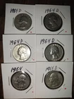 1964-D Silver Washington Quarter 90% Silver LOT of 6.  1.085 Ounce Silver Total.