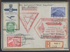 Germany 1933 Chicago Zeppelin Mi352b Mi496-7 OP Stamps Flown Cover Sieger 113345
