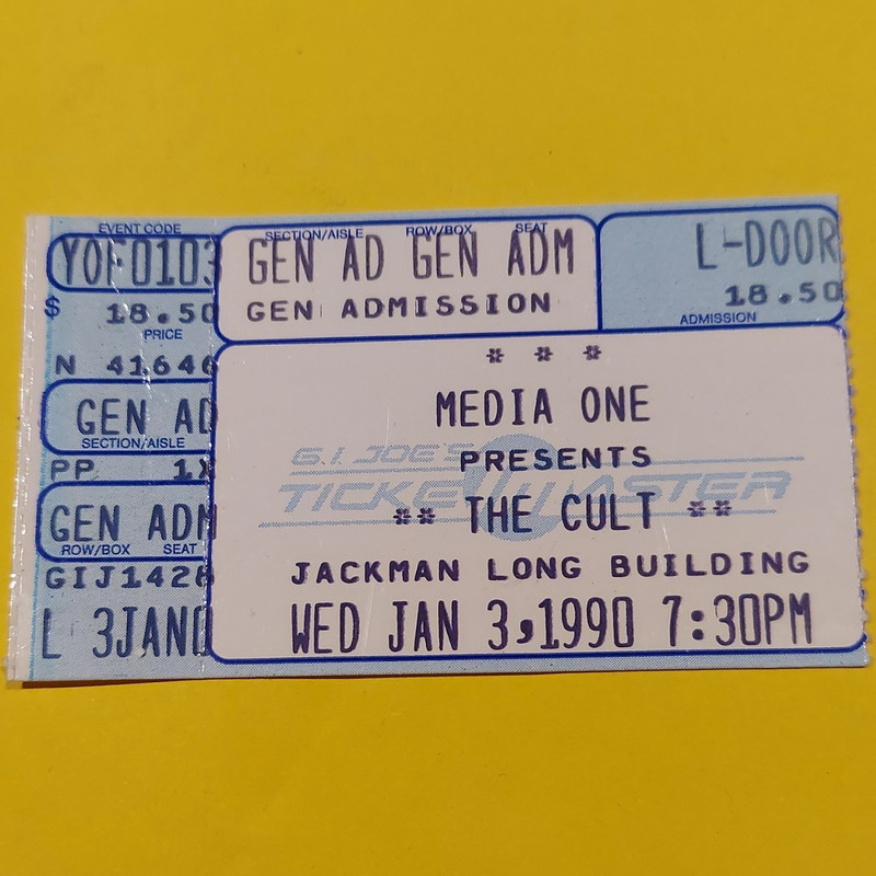The Cult vintage Concert Ticket Stub Salem OR Jan 31 1990 EXL Bonham dangerous..