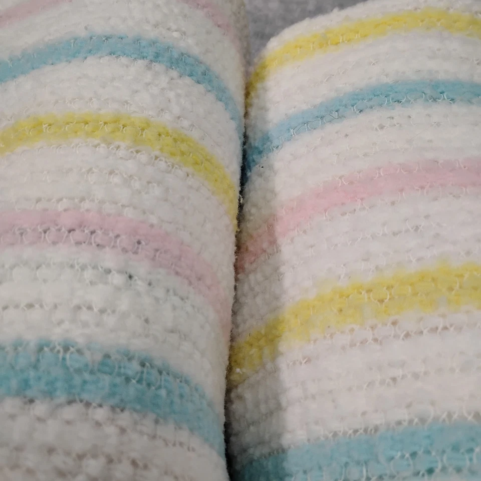 Vintage Cannon Mills Woven Acrylic Baby Blanket Pastel Stripes Thermal Set Of 2 - Image 2 of 4