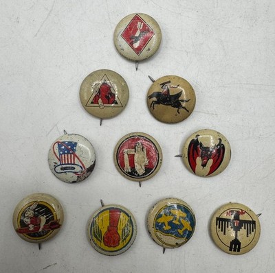LOT of 10 WW2 era US Bomber Squadron Insignia Button Pin Badge Kelloggs Pep