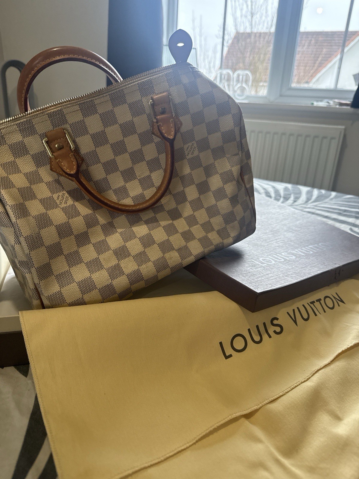 Authentic Louis Vuitton Speedy 35 Damier Azur Handbag – With Box & Dust Bag