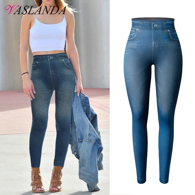 leggings femme taille haute faux denim jeggings crayon pantalon pantalon  pantalo