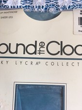 NOS Vtg Round The Clock Pantyhose NAVAJO BLUE Silky Lycra Sheer Control Top Sz B