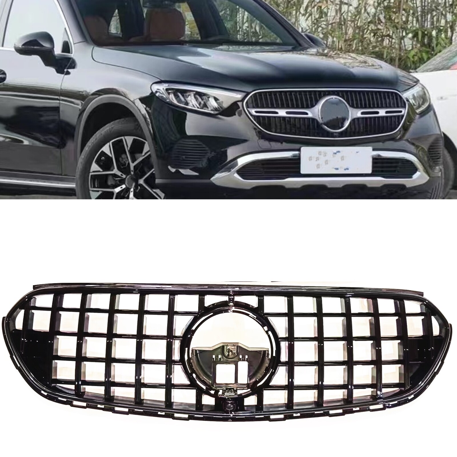 Black Car Front Bumper Grille Kit For Mercedes-Benz X254 GLC200 GLC300 2023+