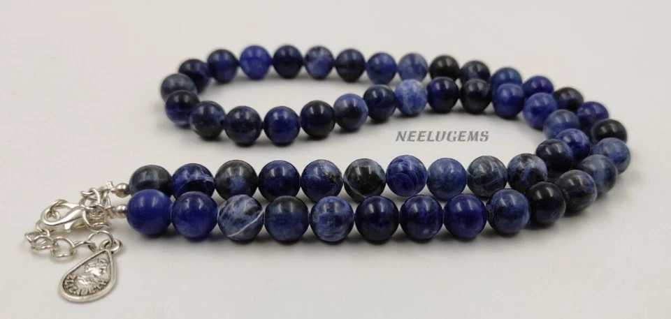 Collar de cuentas redondas de piedra de sodalita azul natural, collar de cuentas redondas naturales Foto 3 de 4