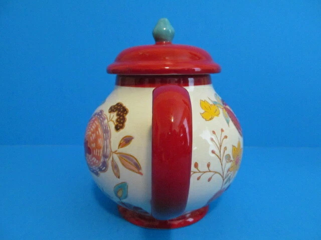 TETERA ACENTOS ARTÍSTICOS 4 TAZAS DISEÑO FLORAL MULTICOLOR CON ACENTO ROJO OLLA ARTÍSTICA Foto 2 de 4