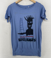 TEXAS Top Womens S JEAN-MICHEL BASQUIAT UNIQLO Tie Cold Shoulder Tunic Blue