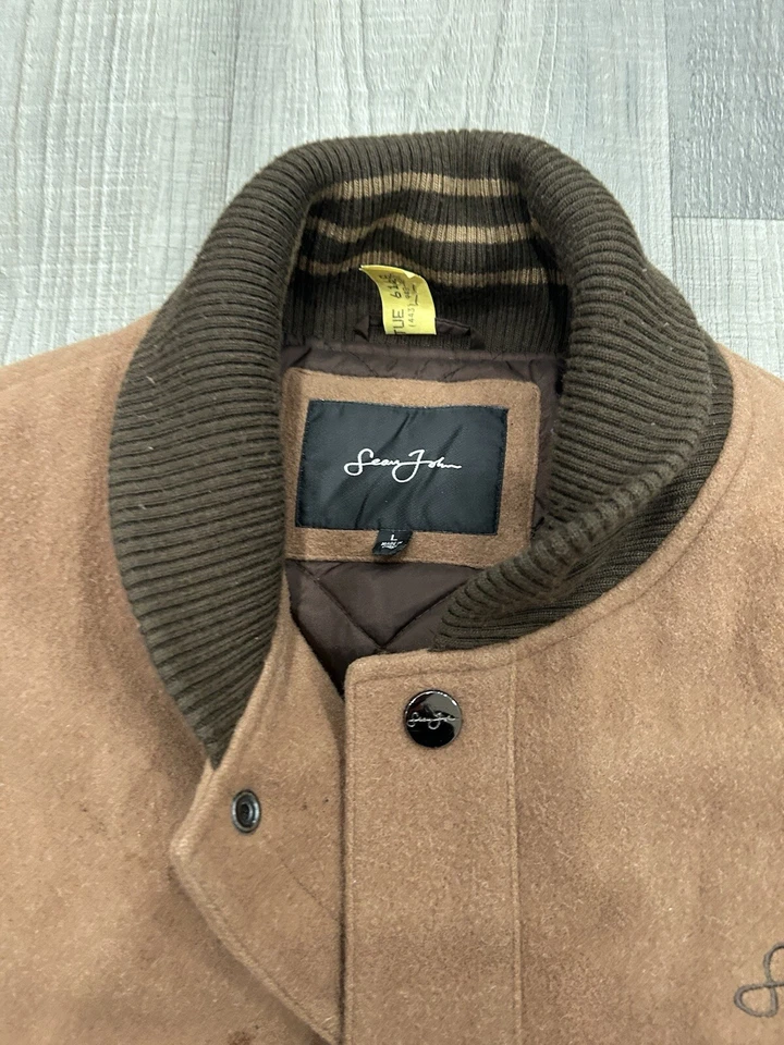 Sean John G-III Ropa Chaqueta Bomber Acolchada Gamuza Lana Mezcla Leer Descripción Foto 2 de 4