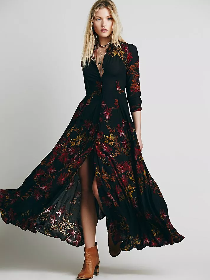 Boho maxi shirt dress sale