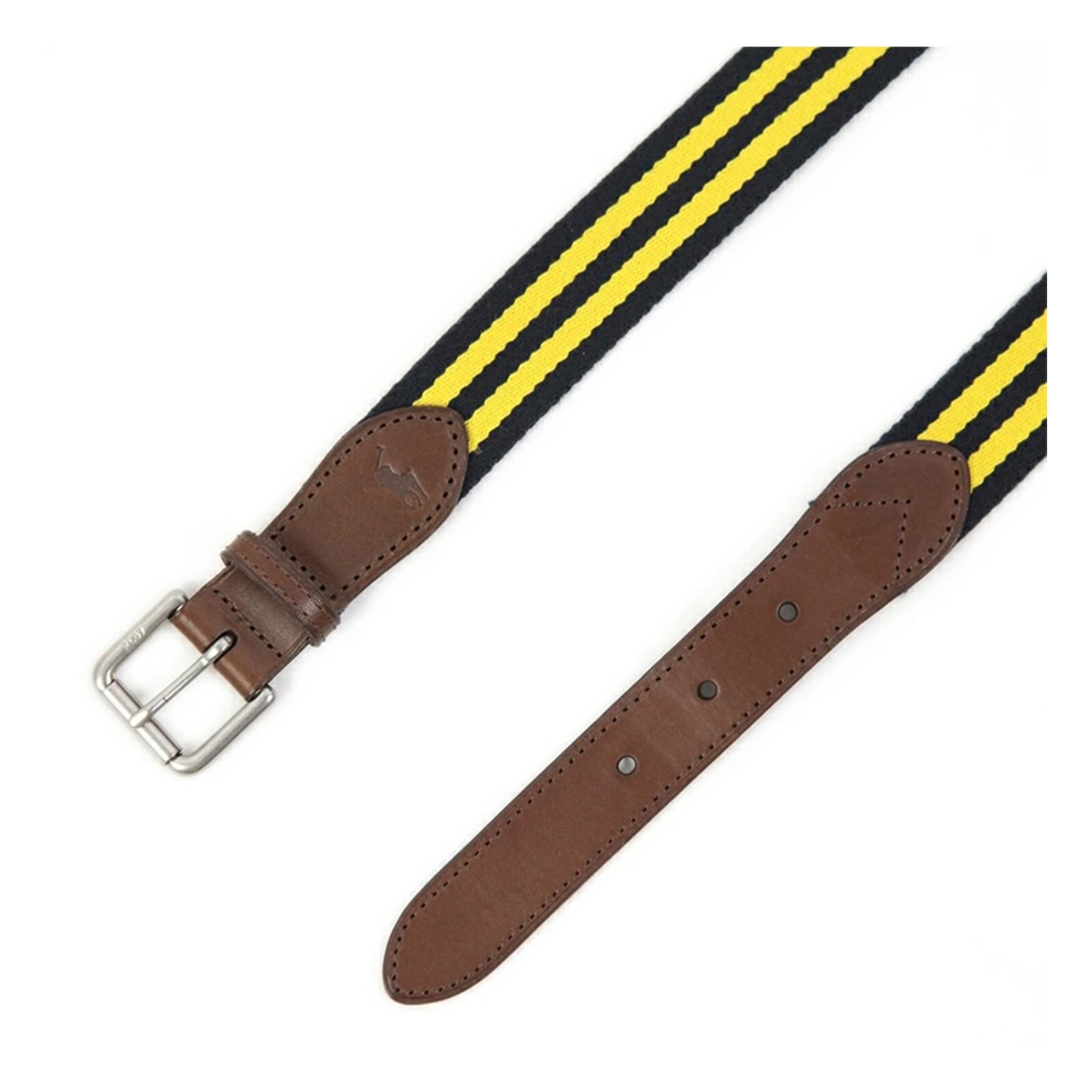 Пояс Polo Ralph Lauren в полоску с перепонкой из хлопка кожа - Темно-синийЖелтый - 11390₽