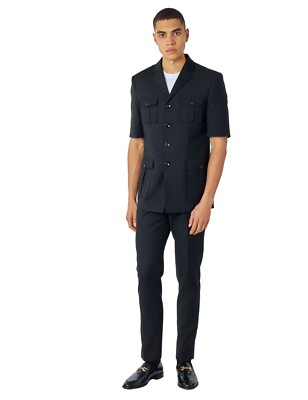 Klassischer 2-teiliger Safarianzug für Herren schwarz marineblau Smart Retro maßgeschneidert Blazer Hose