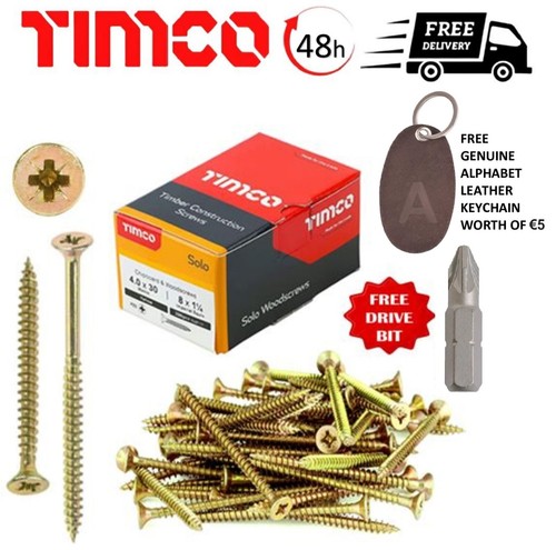 Vis à Bois Solo VIS TIMCO SOLOC - Tête Plate Pozidriv, Revêtement Jaune, Diamètres 3,5 à 6 Mm, Acier Carbone Grade 8, Neuf