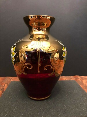 MURANO Ruby Red Glass 24K Gold Gilt Overlay 8