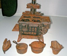 Antique Cast Iron Kitchen coal burning Stove pots pans trivet salesman sample