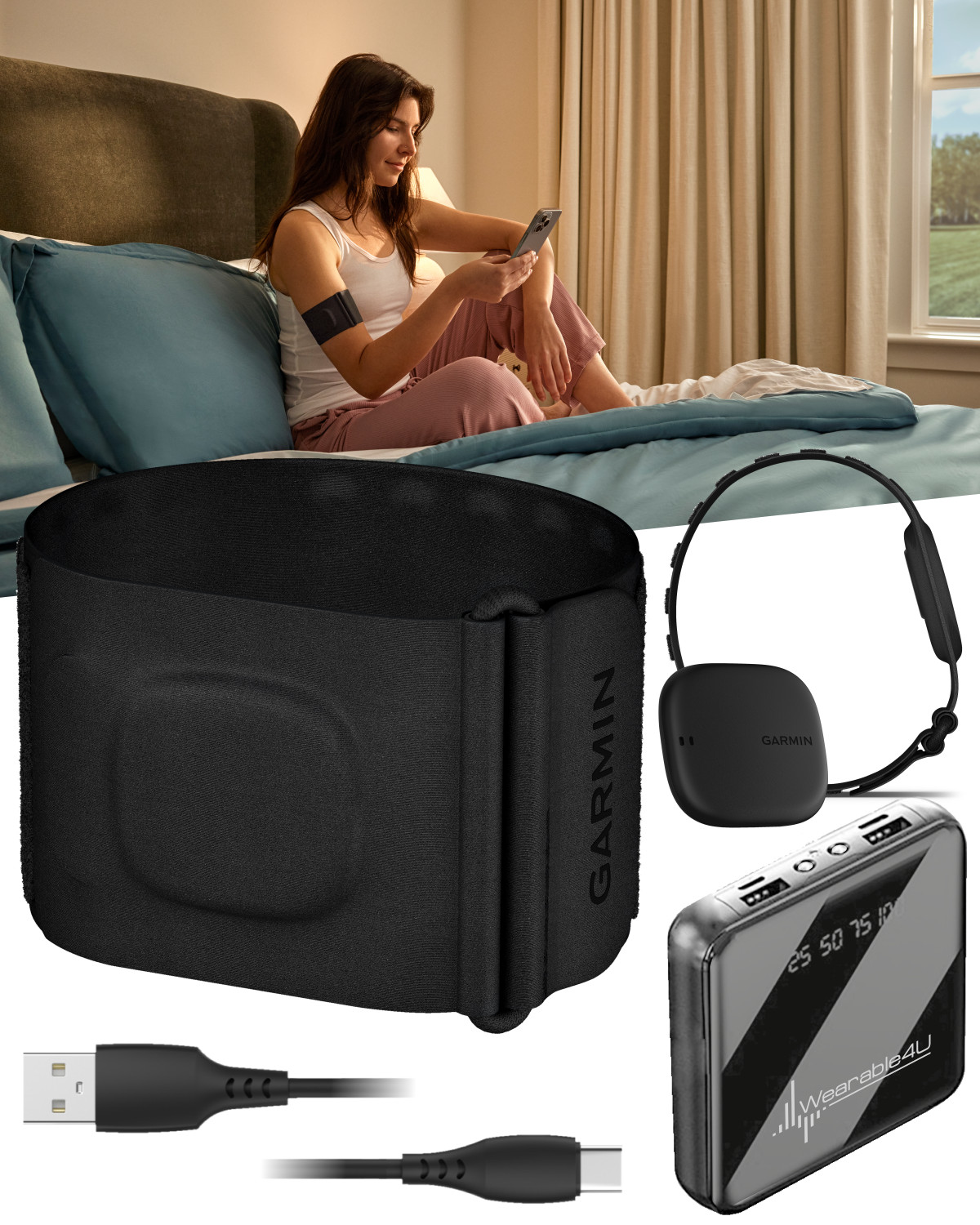 Garmin Index Sleep Monitor (S/M) Smart Sleep Band w/ Wearable4U Power Bank