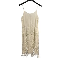 Vince Camuto Dress Womens M White Open Crochet Knit Asymmetrical Midi Coastal