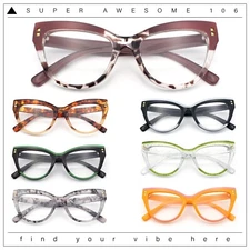 Womens 2-tone Color Design Horn Rim Cat Eye Clear Lens Fashion Eyeglasses