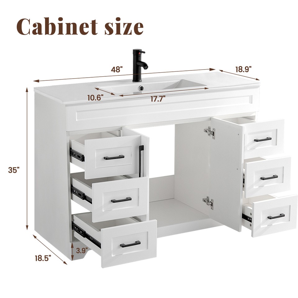 48" Bathroom Vanity With Sink Ceramic Countertop Sink Singe Cabinet ...