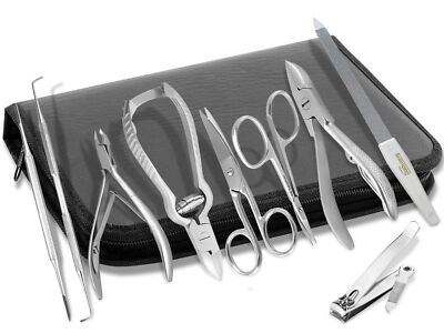 InstrumenteNrw Maniküre-Pediküre-Set 7-teilig – Mit Saphir-Nagelfeile, Etui | Edelstahl, Made In Solingen