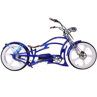 26'' Chopper Stretch 800W E-Bike retro frame design Blue Electric Bicycle