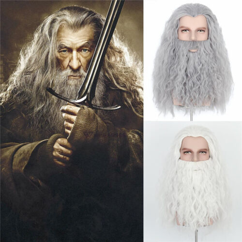 Gandalf The Lord of the Rings Wig Beard Suit Halloween Facial Hair Cosplay  Props | eBay