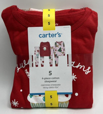 Girls Size 5 Carter's 4-Piece Cotton Sleepwear Set Christmas Pajamas