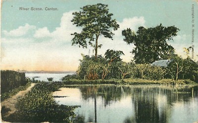 c1910 River Scene, Canton, China Postcard