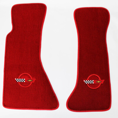 NEW! RED FLOOR MATS 1984-1996 Corvette With Embroidered Circle Official Logo Red