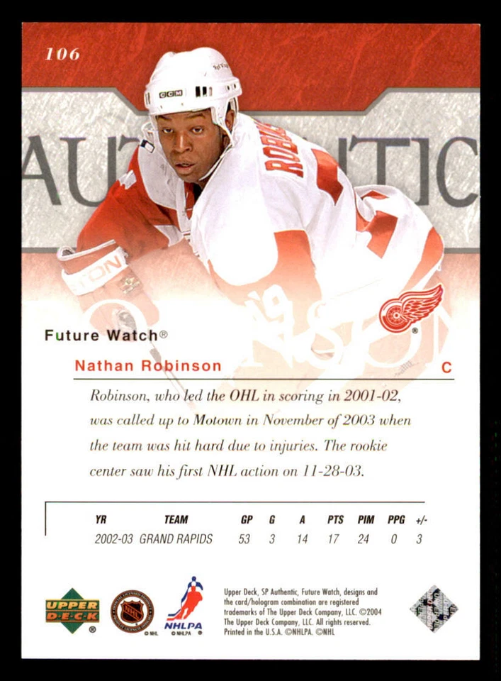 2003-04 SP Authentic #106 Nathan Robinson RC /900 (ref 239739) - Image 2 of 2