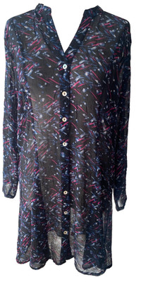 Adini 100% Crushed Polyester Tunika 3/4 Ärmel V-Ausschnitt mit hohem Kragen Gr. L