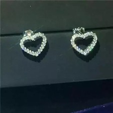 2Ct Round Cut Real Moissanite Women's Heart Shape Earrings 14K White Gold Plated