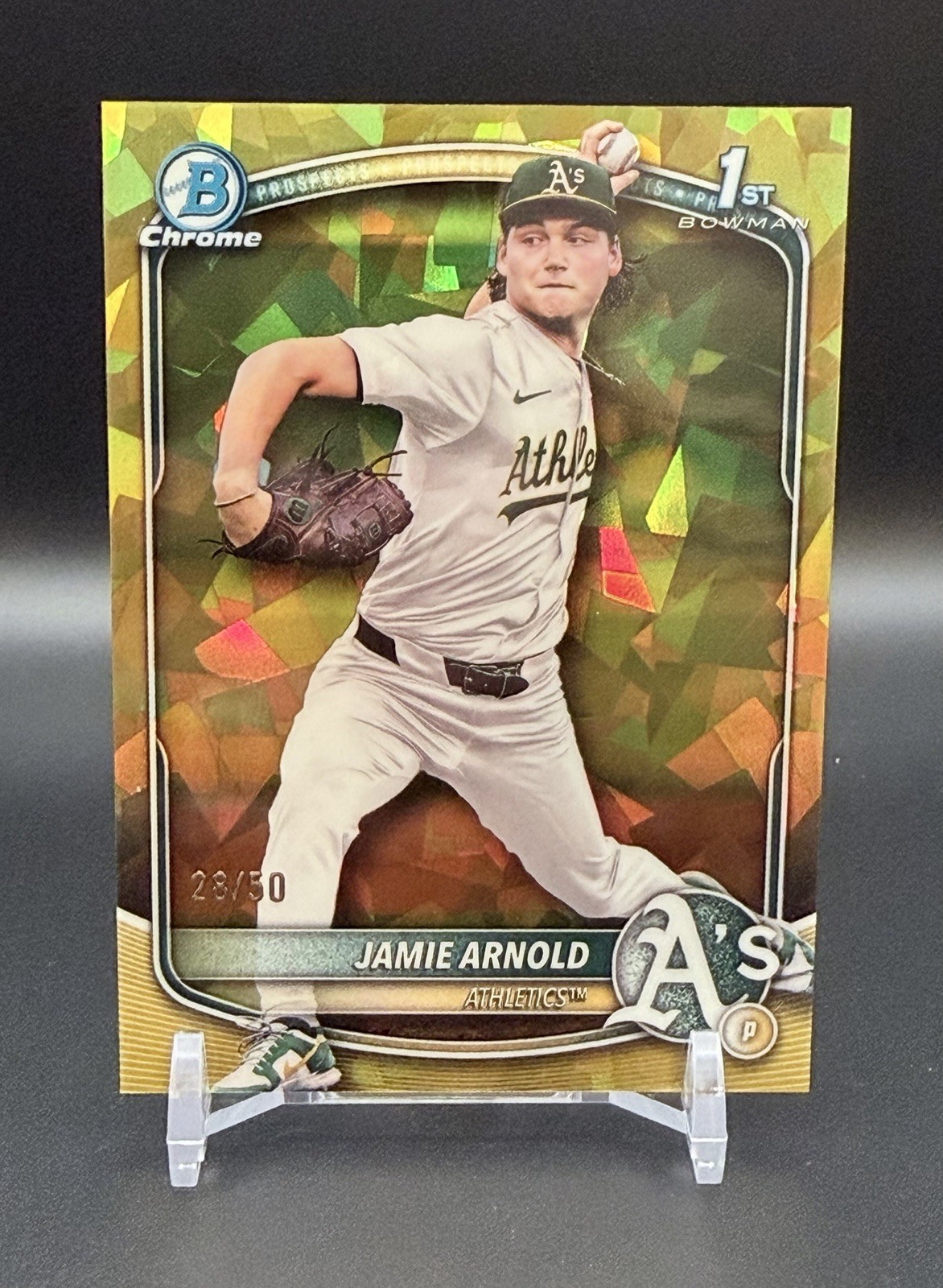 2025 Bowman Draft Sapphire #BDC-30 Jamie Arnold Gold Refractor /50 A’s Athletics
