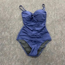 PROFILE BY GOTTEX Tie Front One Piece Swimsuit Women's Size US 8 Navy