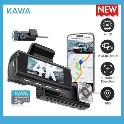 KAWA D10 4K Dash Cam Front and Rear, 4K+1080P Dual WiFi