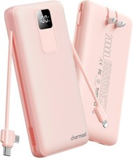 20000mAh Power Bank w/ Built-in Cables AC Plug USB-C Portable Charger 5 Out/2 In