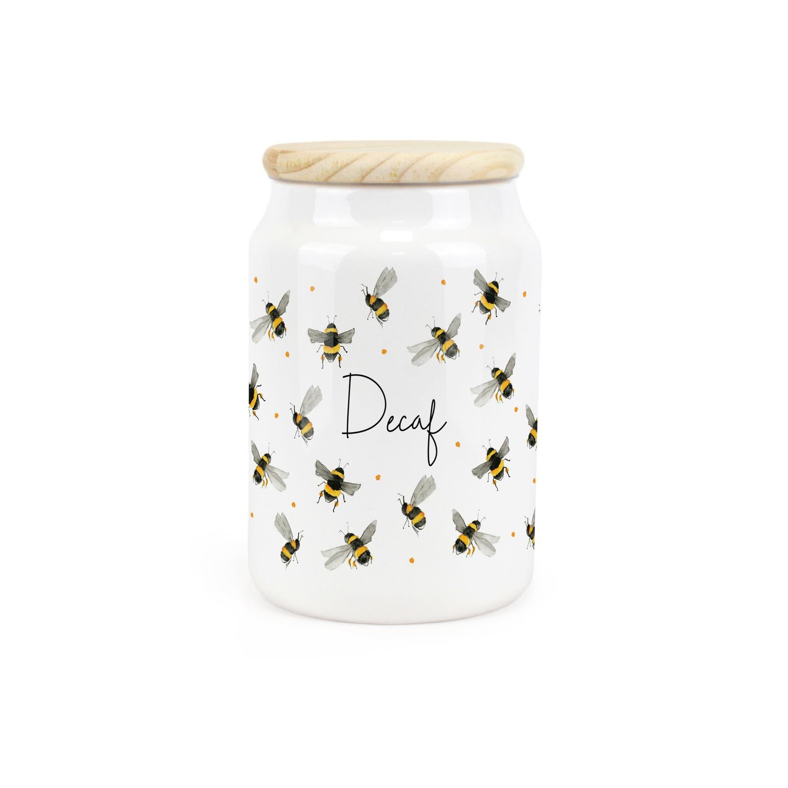 Ceramic Tapered Scattered Bees Canister - Decaf Storage Container Gift