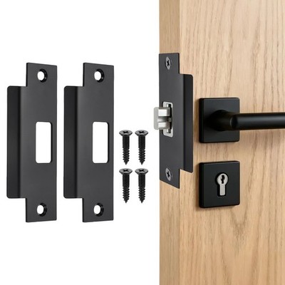 2Pcs Door Strike Plate, 4 27/32'' x 1 7/8'' Security Latch Strike (Black)