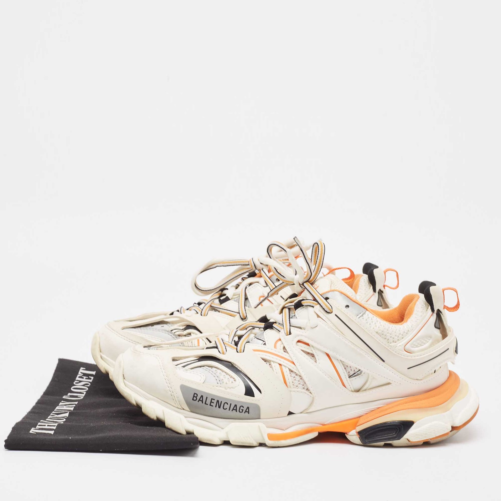 Balenciaga WhiteOrange Mesh and Faux Leather Track Low Top Sneakers Size 41 image 9