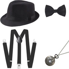 BABEYOND 1920s Mens Gatsby Gangster Accessories Set Panama Hat Black 