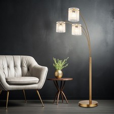 Lampe Sur Pied Dorée Avec Tubes En Verre Opale 3 Flammes H 180 Cm