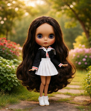 12" Blythe Doll Nude Dark Skin Jointed Body Matte Face Dark Brown Hair No Bangs