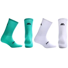 2 Pairs Cycling Socks Pro Road Riding Bicycle Bike Sport Ankle Socks White Green