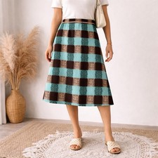 Vtg 1950 Teal Blue Plaid Wool Pencil Skirt Tradwife Pinup Rockabilly Dapper Sz S